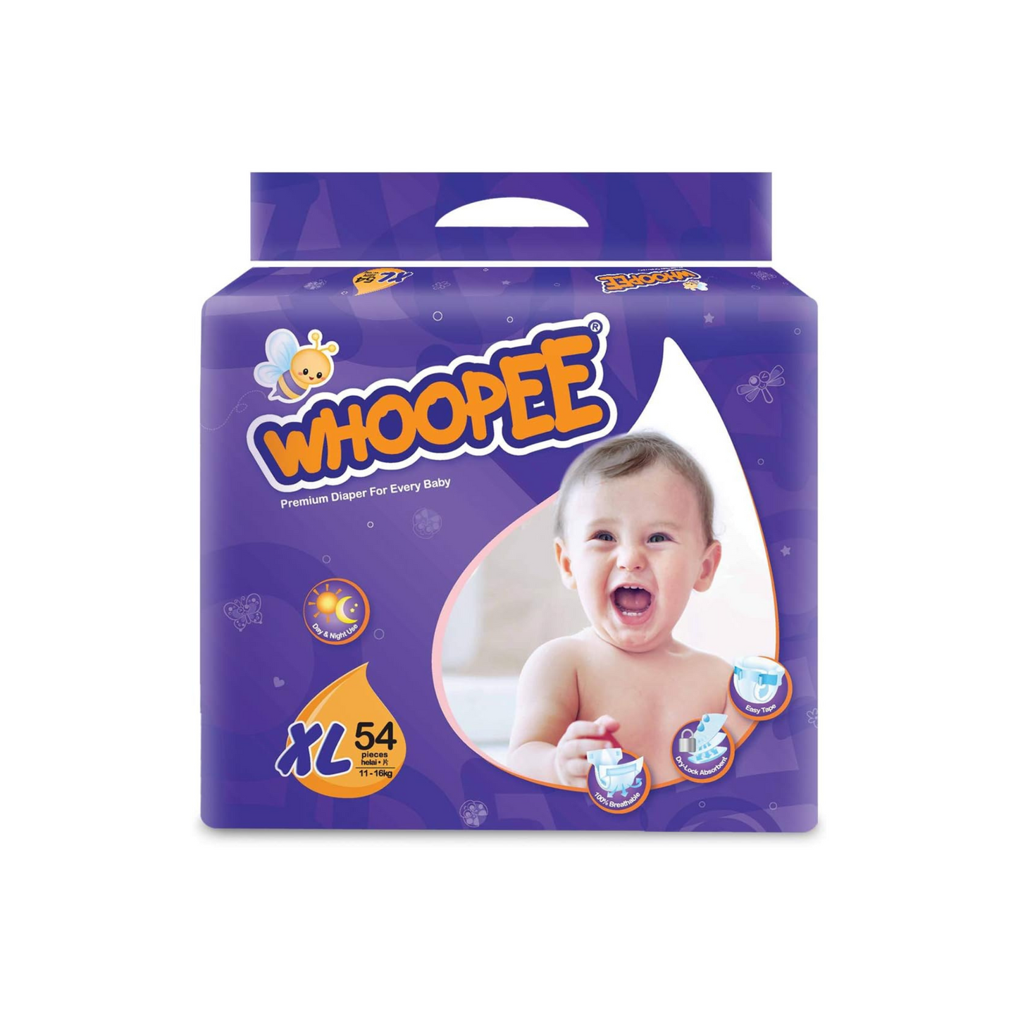 WHOOPEE Premium Diaper  54 Pieces 11 - 16 KG  XL           (Made in Malaysia)       ⭐⭐⭐⭐⭐