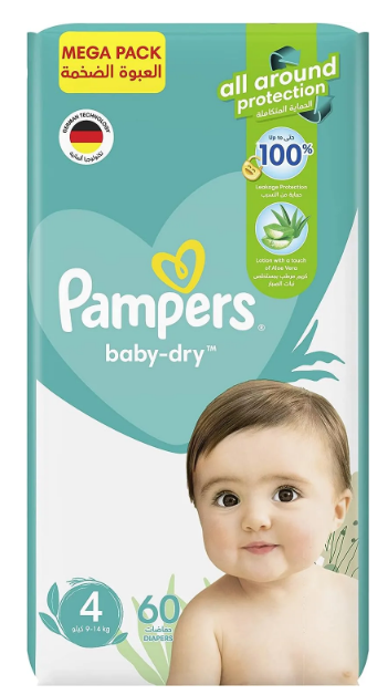 Pampers - Baby Dry 60 Piece - Diaper (9-14 KG) Size 4