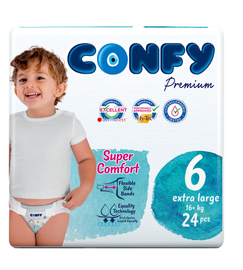 Confy Premium Diaper Extra Large Size 6 16+ kg 24 Pieces