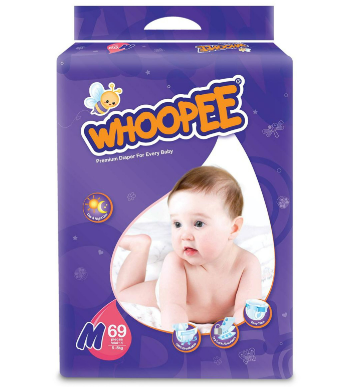 WHOOPEE Premium Diaper 69 Pieces 5 - 8KG M (Made in Malaysia)     ⭐⭐⭐⭐⭐