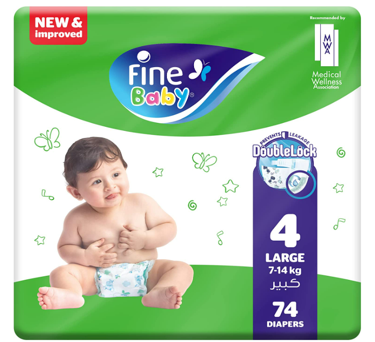 Fine Baby Diapers (7-14 KG) Size 4 Large