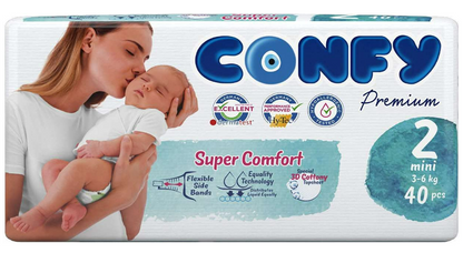 Confy Premium Baby Diaper (3 - 6 KG) - Size 2