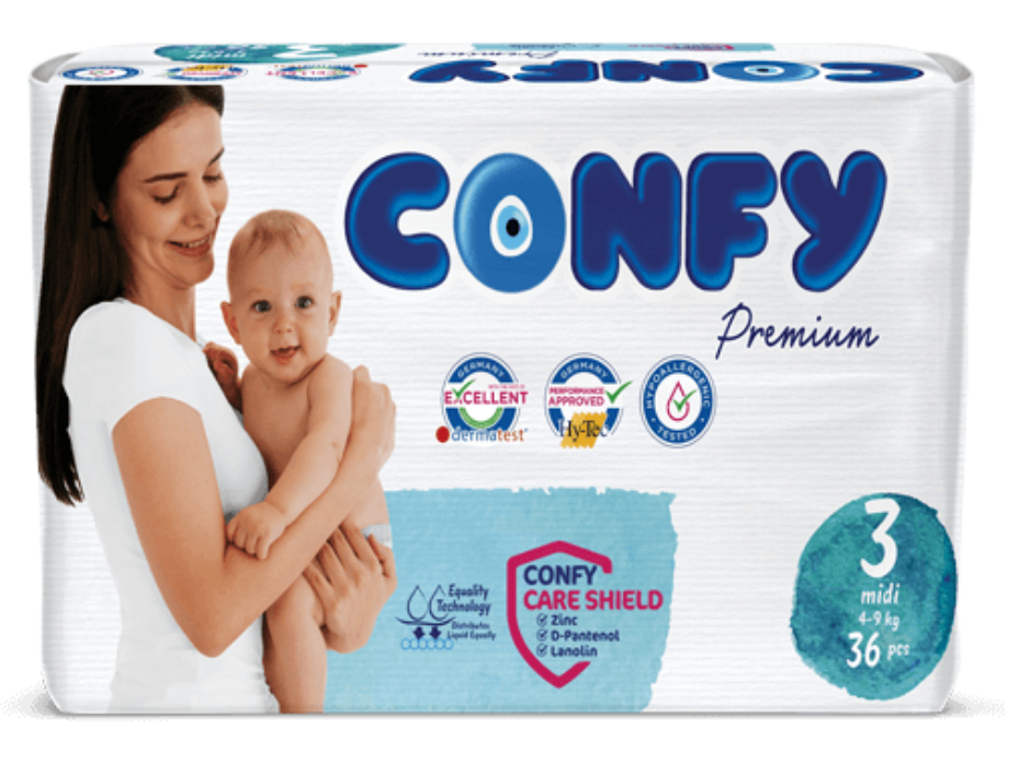 Confy Premium Baby Diaper (4 - 9 KG) - Size 3