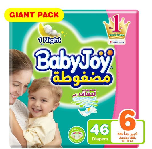 Babyjoy Compressed Diamond Pad Diaper, Jumbo Box Junior XXL Size 6, 16+ Kg