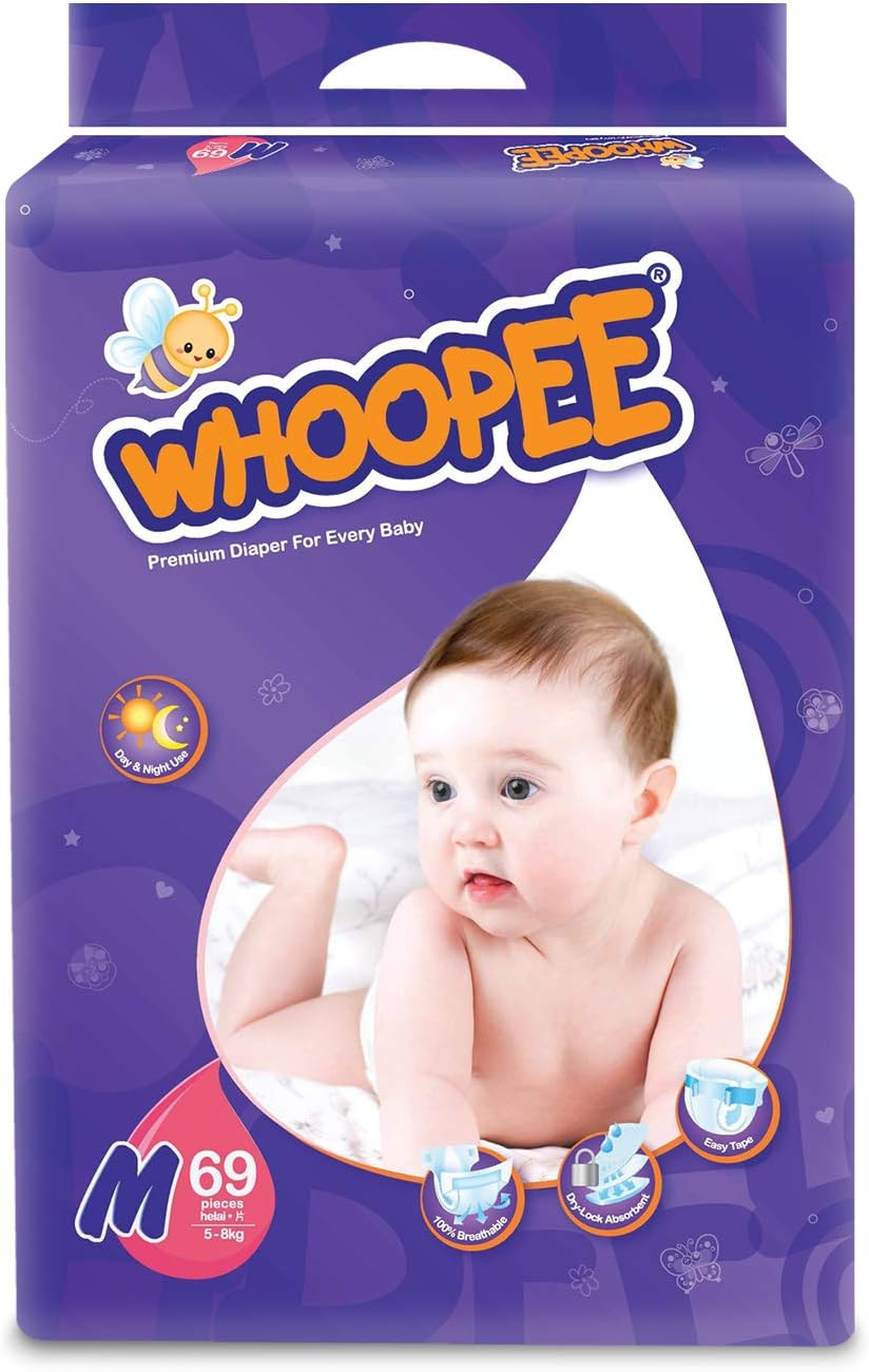 WHOOPEE Premium Diaper 69 Pieces 5 - 8KG M (Made in Malaysia)     ⭐⭐⭐⭐⭐